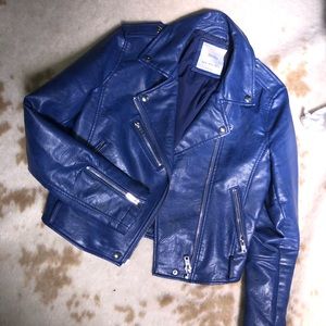 Electric Blue Faux Leather Jacket